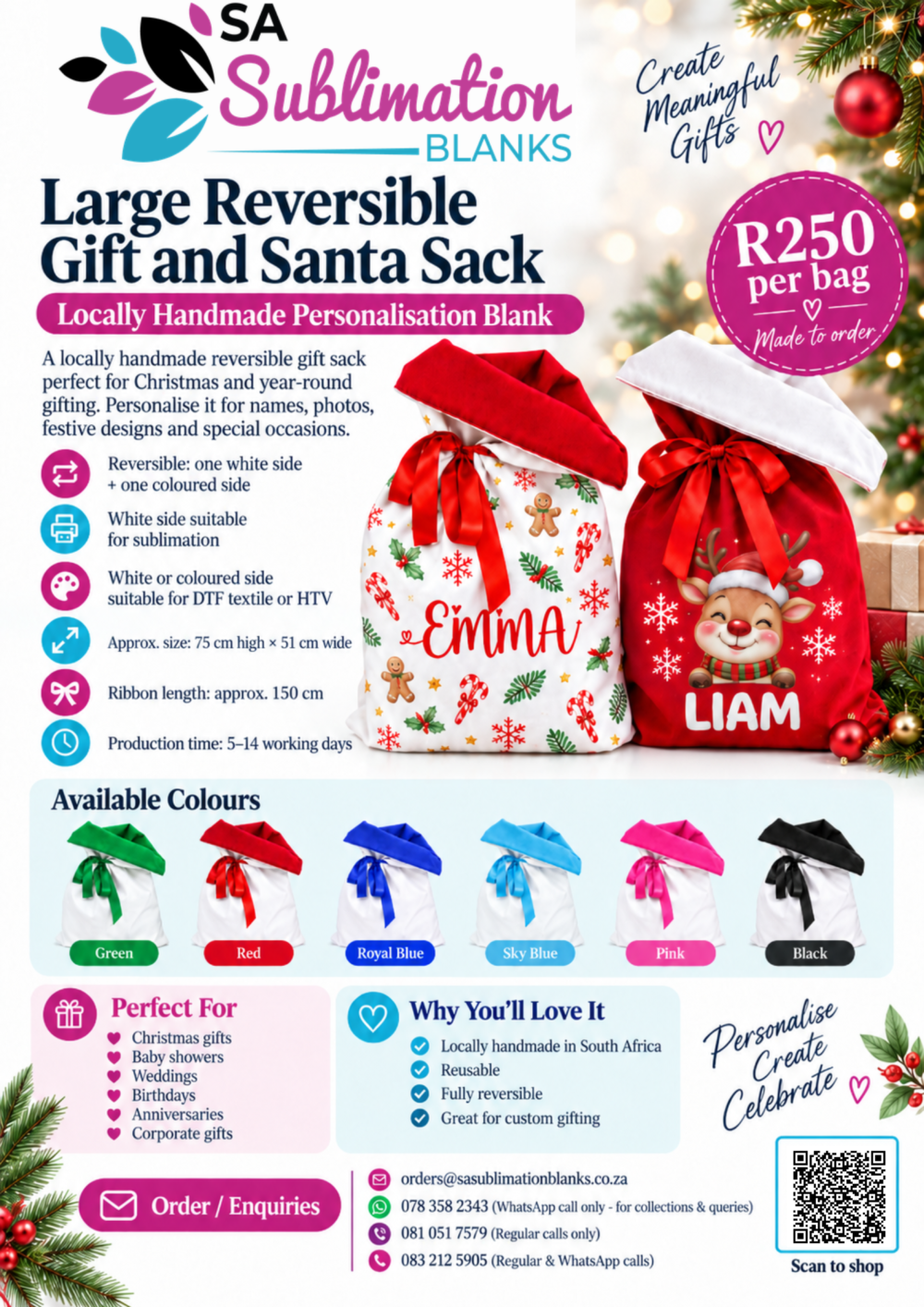 SantaSack_Flyer Christmas Blanks : Large Reversible Gift and Santa Sack – Locally Handmade Personalisation Blank