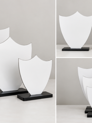 Double-Scalloped Shield_Group Laser Sublimation Blanks : 3mm S/S Super Glossy Sublimation MDF Double-Scalloped Shield Award (Small, Medium & Large)