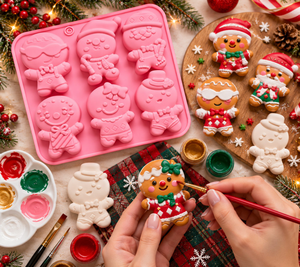 Silicone Mould : 6 Cavity, 1 Piece Gingerbread Men Silicone Mould, Random Colour [GIN1]