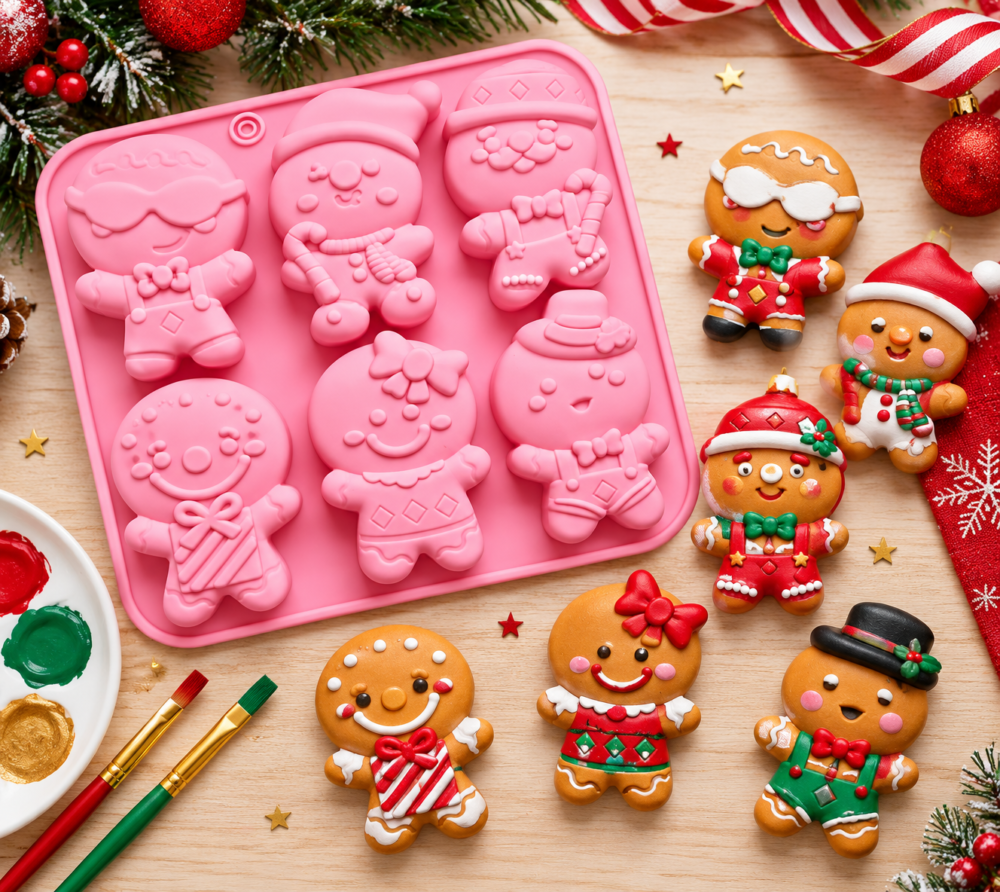 Silicone Mould : 6 Cavity, 1 Piece Gingerbread Men Silicone Mould, Random Colour [GIN1]