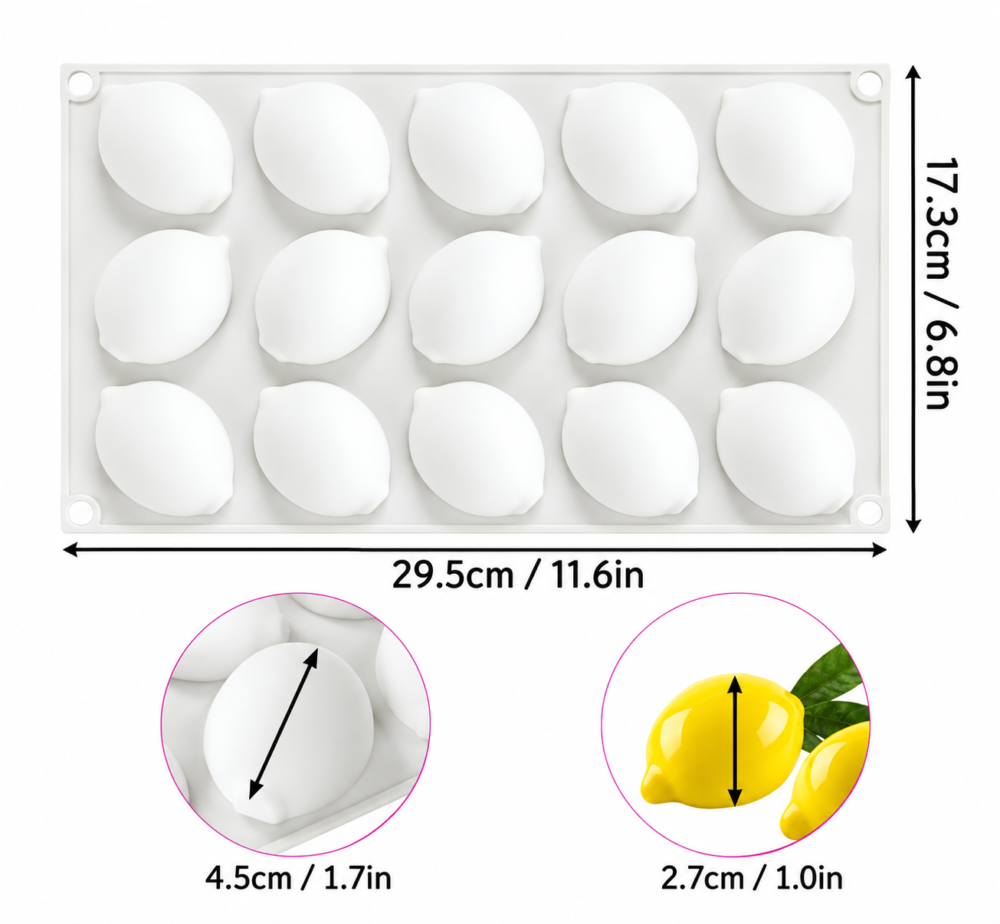 Lemon_Lem15_v2 Silicone Mould : 15 Piece Lemon Cavity Silicone Mould