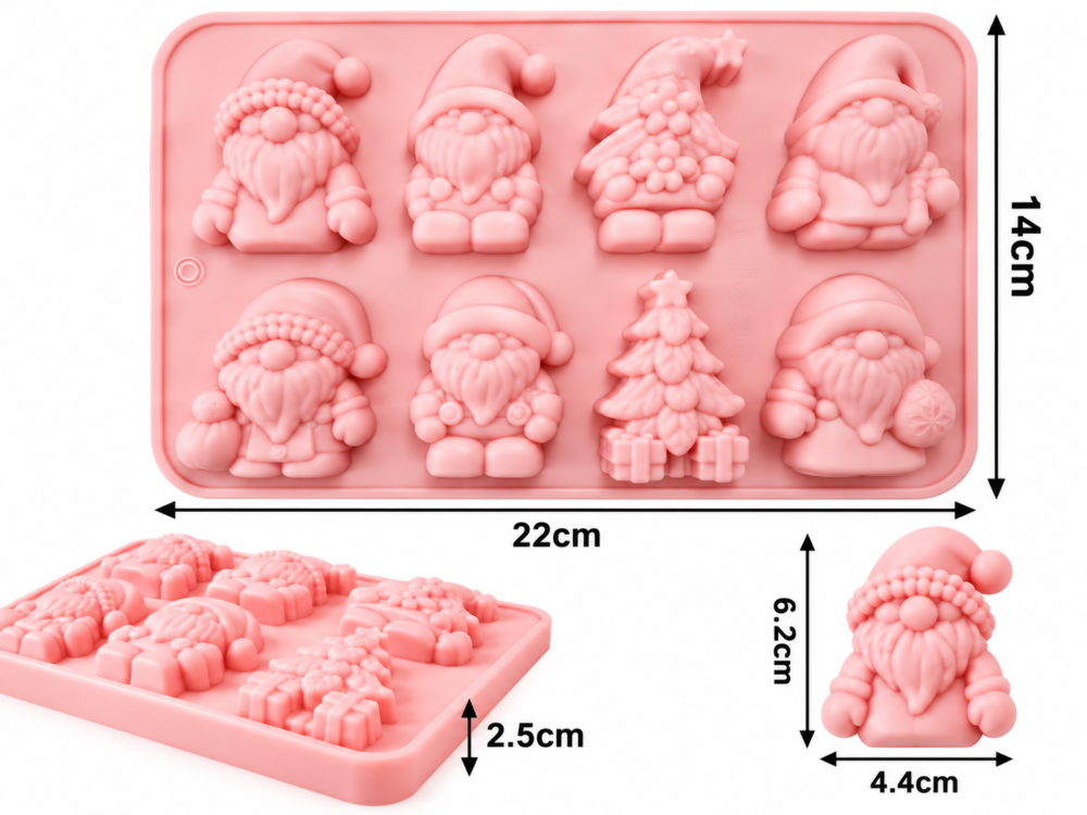 Silicone Mould : 8 Cavity, 1 Piece Gnome Silicone Mould, Random Colour [Gno3]