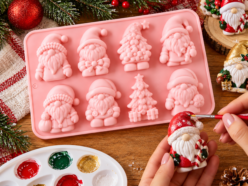 Silicone Mould : 8 Cavity, 1 Piece Gnome Silicone Mould, Random Colour [Gno3]