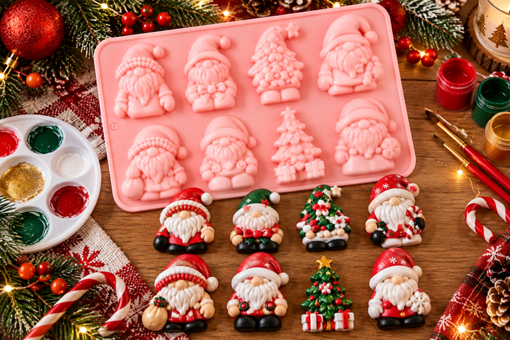 Silicone Mould : 8 Cavity, 1 Piece Gnome Silicone Mould, Random Colour [Gno3]