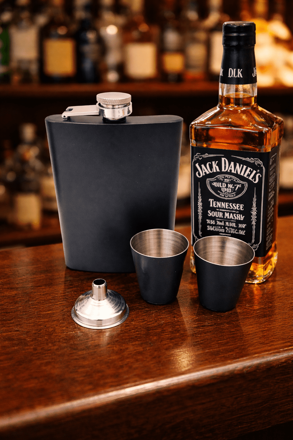 白黒2枚セットwerthy ASYMMETRY TANK(Cup in) Laser Engraving : 8oz Matte Black Hip Flask Set (with option for