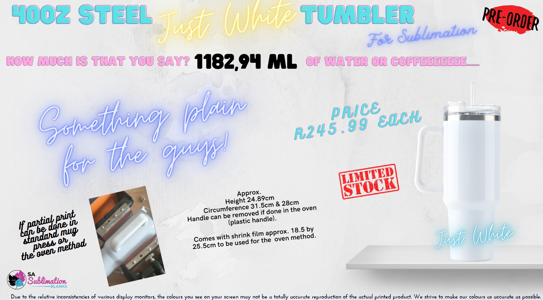 Sublimation Blanks 40oz White Tumblers SA Sublimation Blanks