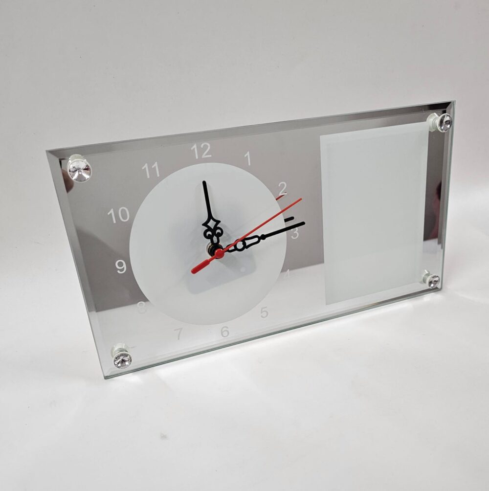 Sublimation Blanks : Rectangular Mirror Glass Clocks For Sublimation (Includes a Photo Frame)