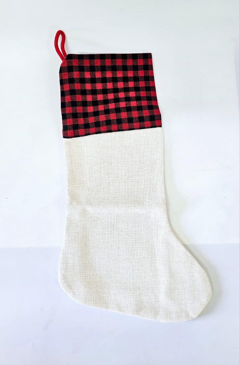 Christmas Blanks : Black/Red Checked Top Plaid Canvas Christmas Stocking