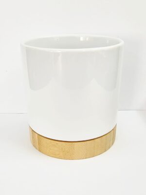 Sublimation Blanks : White Flower Pot With Wooden Base (ZZ)