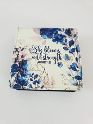Personalised Gifting : Square PU Leather Memo Pad with theme floral print with "She Blooms with Strength Proverbs 31:25"
