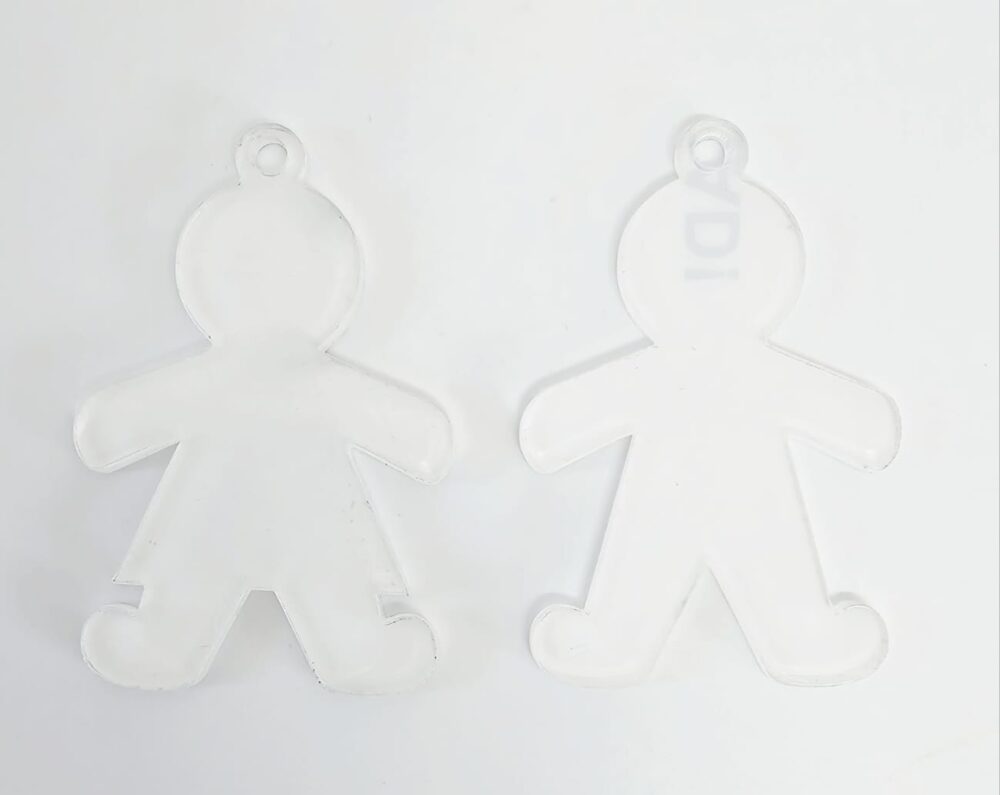 Subli;Clear acrylic ginger bread men Laser Sublimation Blanks : Subli-Acyrlic (with white coating) Christmas Hanging Ornaments : Ginger Bread Girl and Boy (3 or 4mm)
