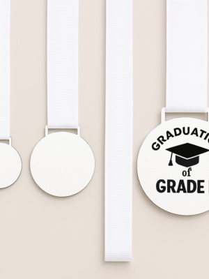 Laser Sublimation Blanks : 2mm White Subli-Lux Medals with Sublimation Ribbon (S, M, L)