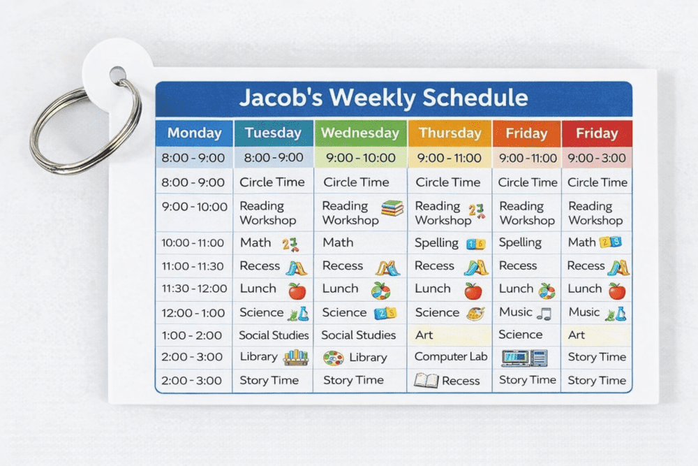 Timetable example Laser Sublimation Blanks : Subli-Lux School Time Table Keychain
