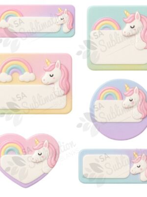Design Corner : 3D Unicorn & Rainbow Designs 001 for Labels (6 Shapes)