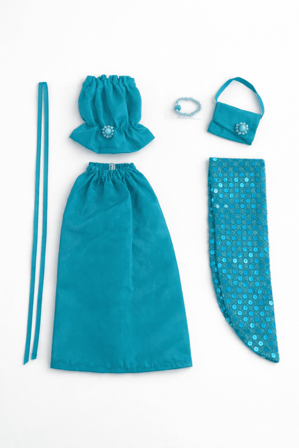 Goosey's Homemade Doll Fashion : Evening Turquoise Glam Set (EVN_1) (Locally crafted. Community‑supporting)