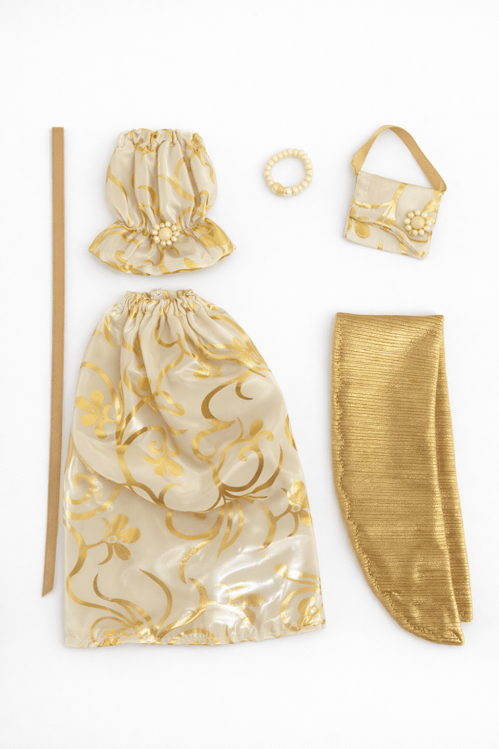 Goosey's Homemade Doll Fashion : Evening Gold Elegance Glam Set (EVN_4) (Locally crafted. Community‑supporting)