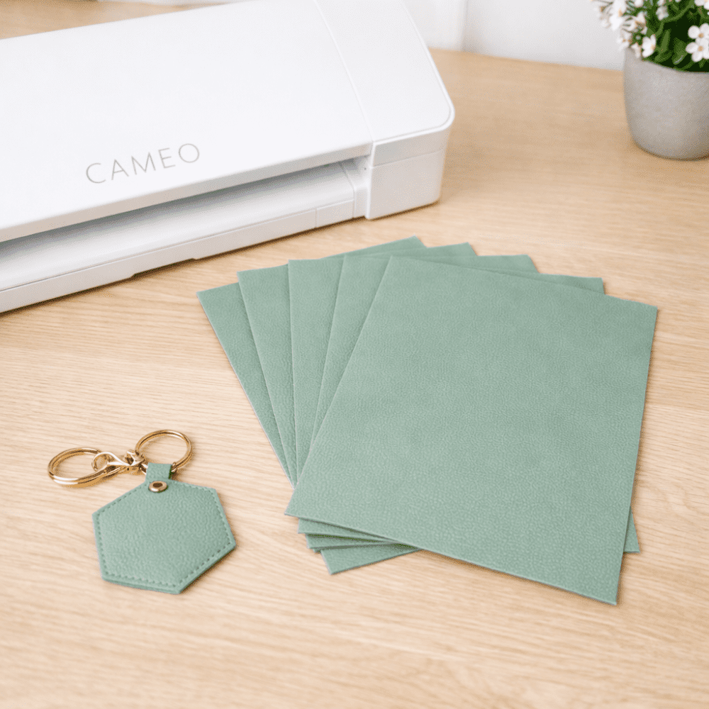 A4_FL_SageGreen_Cameo Direct UV Print : Direct to Litchi Faux Leather : A4 Sheets (Pack of 5) : Sage Green