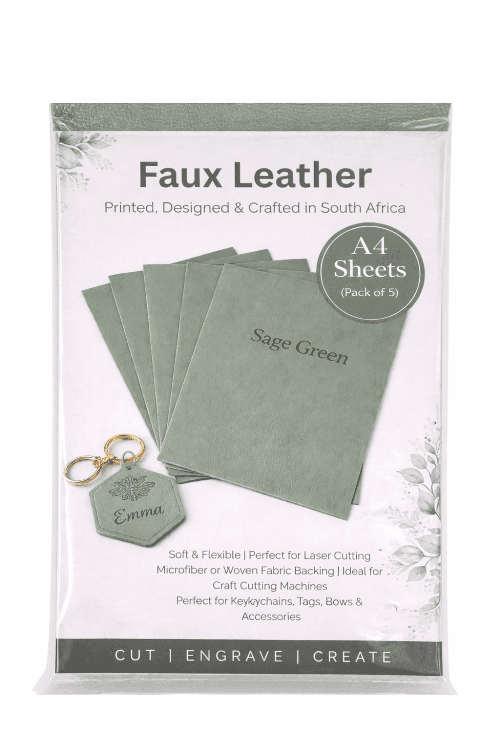 A4_FL_SageGreen_Cover Direct UV Print : Direct to Litchi Faux Leather : A4 Sheets (Pack of 5) : Sage Green