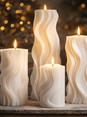 Wave_4Pc_Cyl_CM2 Silicone Mould : 4 Piece Wave Cylindrical Candle Mould Set (Wave_Cyl_CM)